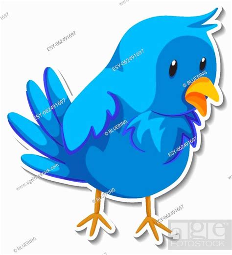 Little Blue Bird Animal Cartoon Sticker Illustration Stock Vector