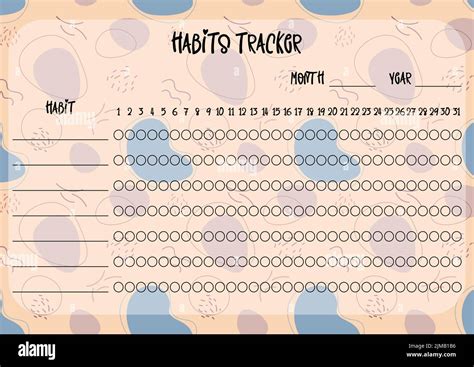 Habits Tracker Printable Template Blank Notebook Page Horizontal A4