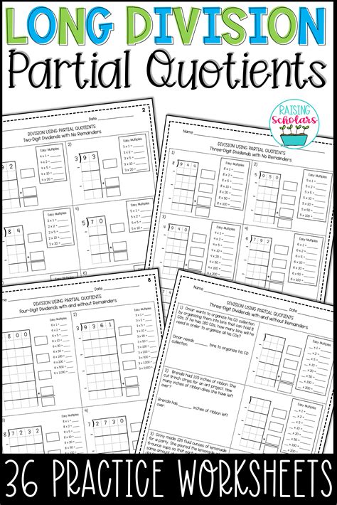 Division Using Partial Quotients Worksheets