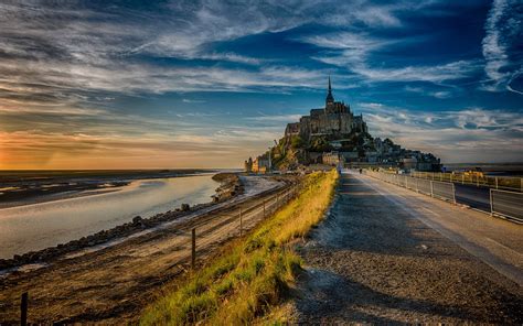Download Sunset Normandy Monastery Landscape France Religious Mont