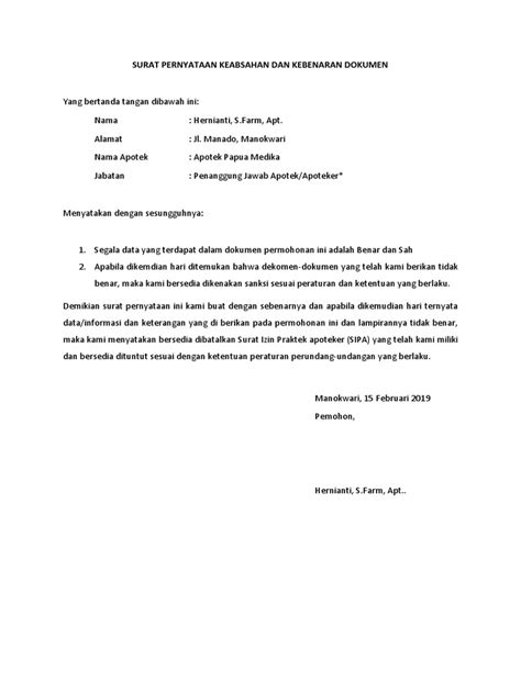 Surat pernyataan keabsahan dan kebenaran dokumen. Contoh Surat Pernyataan Keabsahan Dan Kebenaran Dokumen