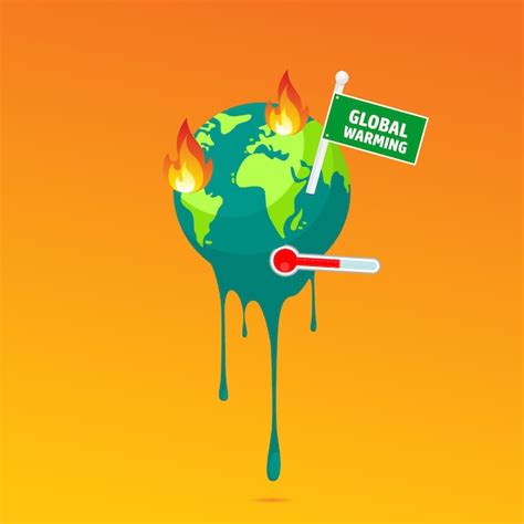 Cartel de calentamiento global con tierra derretida y termómetro