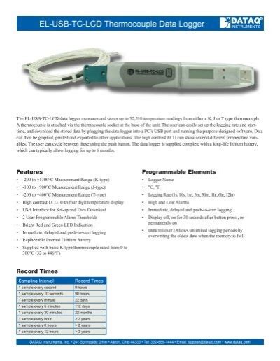 El Usb Tc Lcd Data Logger Datasheet Dataq Instruments