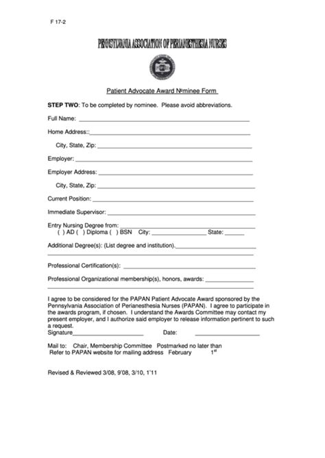 Papan Patient Advocate Award Nominee Form Step Two Printable Pdf Download