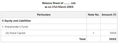 Disclosure of Share Capital in the Balance Sheet: Accounting Entries on