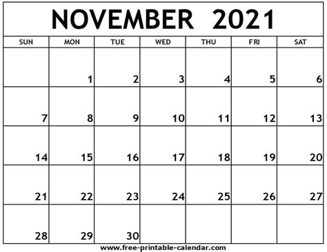Printable November 2021 Calendar Page Calendar 2021 Riset