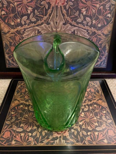 Vintage Uranium Green Glass Hazel Atlas Royal Lace Pattern Jug Pitcher