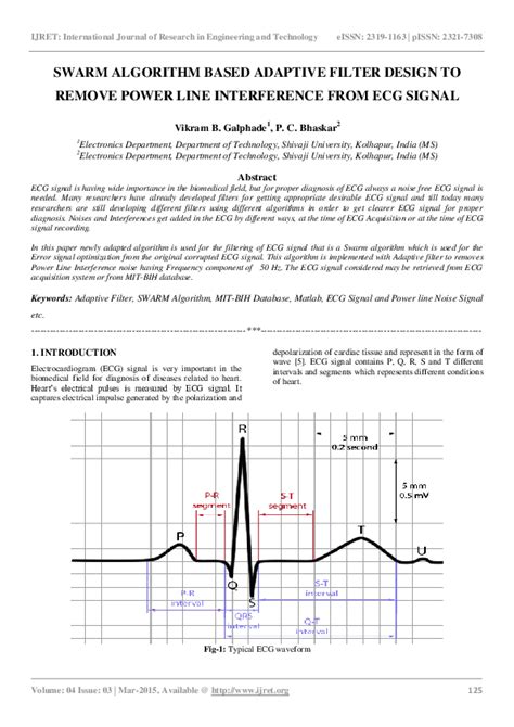 Pdf Swarm Algorithm Based Adaptive Filter Design To Remove Power Line