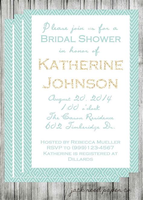 Printable Tiffany Blue And Gold Glitter Bridal Shower Invitation