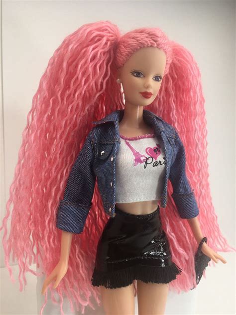 Custom Barbie Pretty In Pink Hair Reroot With Clothes And Accessories Shoes Ooak