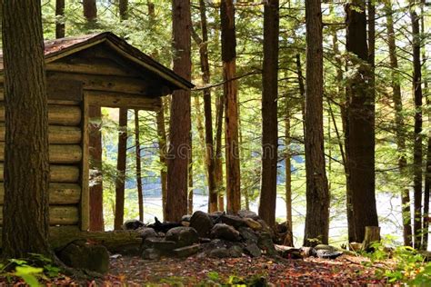 Log Cabin Lean To Shelter In The Adirondack Mountains Stock Photo