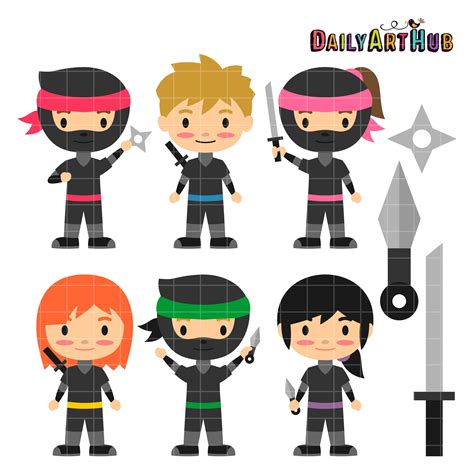 Cartoon samurai ninja in black mask with spear. FREE Ninja Kids Clip Art Set | Superhero crafts, Art hub ...