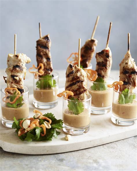 Social distancing tips at gatherings. Shotglass Satay with Spicy Peanut Sauce / Meat The Butchers