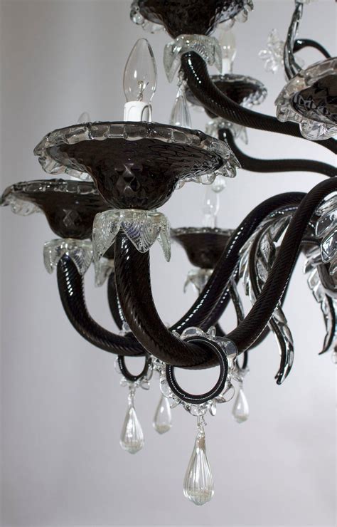 Black Chandelier In Blown Murano Glass With Clear Color Finishes 1990s