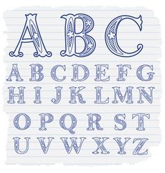 Learn russian letters with audio. Hand drawn decorative english alphabet letters Vector Image