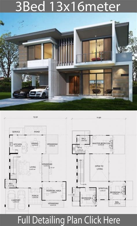 Home Design Plan 13x16m With 3 Bedrooms With Images In 2021 Beautiful