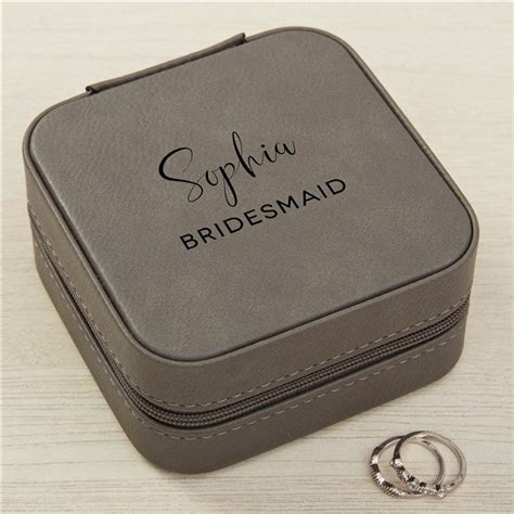Bridesmaids Personalized Leatherette Jewelry Case Grey