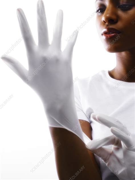 Doctor Putting On Latex Gloves Stock Image M Science