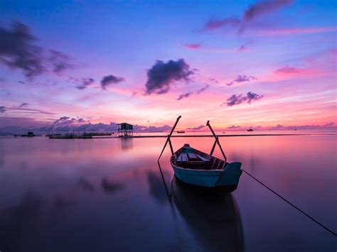 Fonds Décran Mer Bateaux Coucher De Soleil Nuages Crépuscule