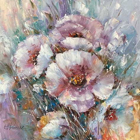 Original Pink Flowers Oil Painting On Canvas Big Wildflowers Bouquet
