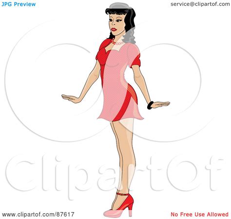 royalty free rf clipart illustration of a sexy pinup girl in red heels and a short dress by