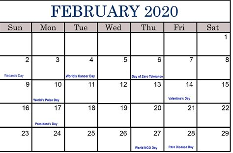 February Holidays 2020 - February Calendar 2020 with ...