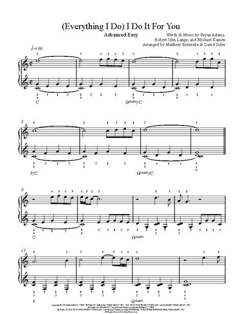 Everything I Do I Do It For You By Bryan Adams Piano Sheet Music