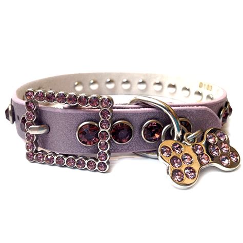 Purple Leather Dog Collar With A Row Of High Quality Purple Rhinestones