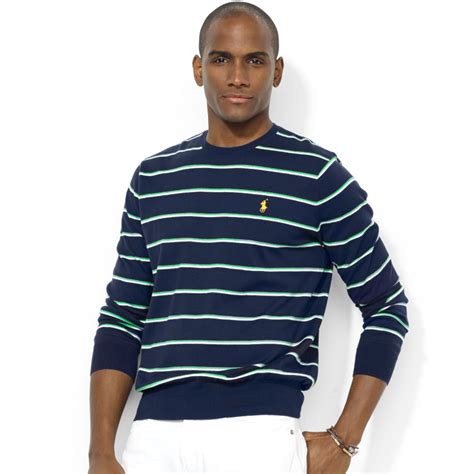 Ralph Lauren Crew Neck Striped Pima Cotton Sweater In White For Men Lyst