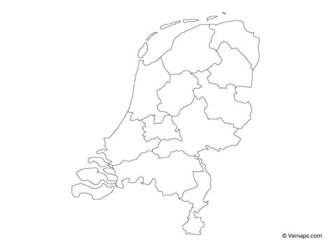 Outline Map of the Netherlands with Provinces | Free Vector Maps