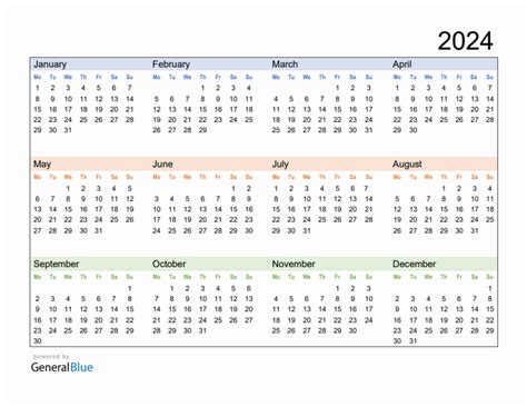 2024 Full Calendar Monday Start Up Bonny Christy