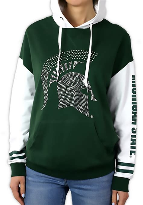 Michigan State Spartans Womens Color Block Hoodie Green