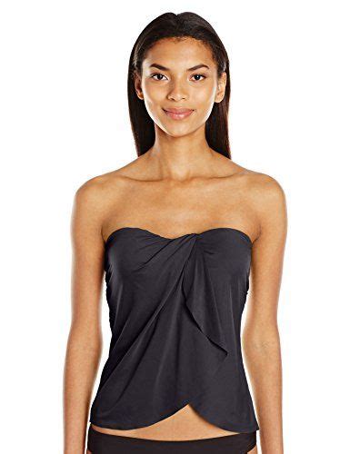 Vince Camuto Womens Fiji Solids Draped Cropped Tankini Top With