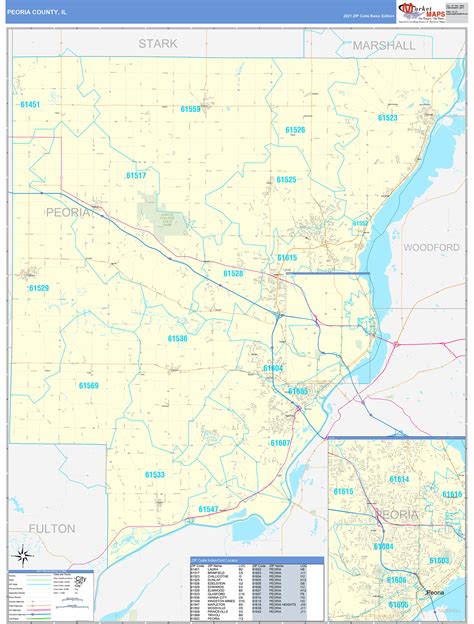 Peoria County, IL Zip Code Wall Map Basic Style by MarketMAPS - MapSales