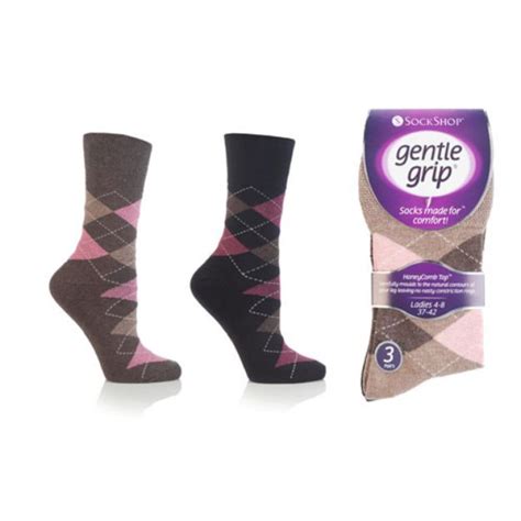 Ladies Gentle Grip Socks Argyle Neutrals