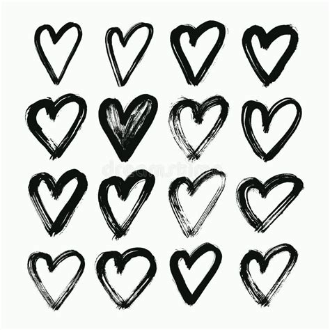Set Of Hearts Hand Drawn Shape Symbol Stock Vector Illustration Of