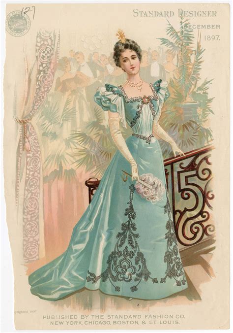 1897 Fashion Plate Ball Gown Evening Lily Absinthe