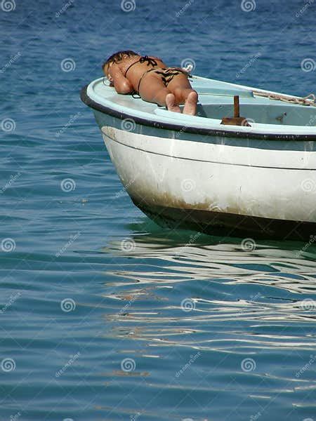 female is resting on the boat stock image image of activities aquamarine 12607791