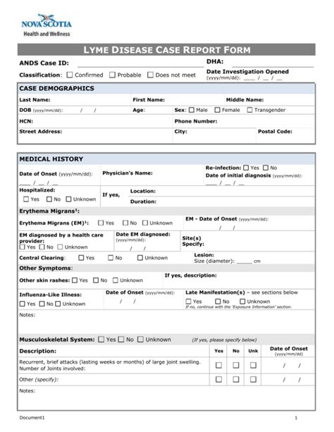 Lyme Disease Case Report Form