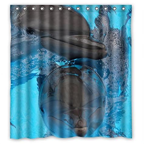 Leaping dolphins in brilliant shades of blue provide the perfect aquatic accent to your bathroom! GreenDecor Dolphin Waterproof Shower Curtain Set with ...
