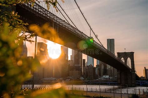 Magical Evening Sunset View Of The Brooklyn Bridge Stock Photo Image
