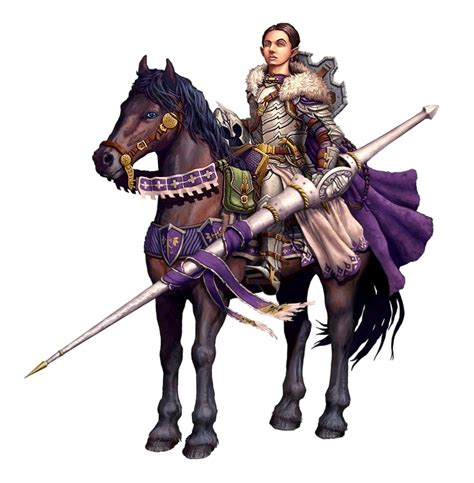 Female Half Elf Cavalier Knight On Horse With Lance Pathfinder Pfrpg