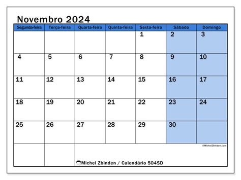 Calendário De Novembro De 2024 Para Imprimir “44sd” Michel Zbinden Br