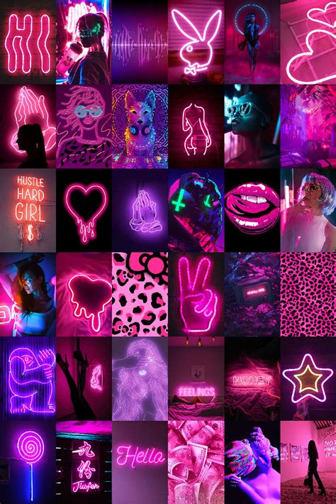 72 Pcs Pink Neon Wall Collage Kit Hot Boujee Aesthetic Room Etsy In