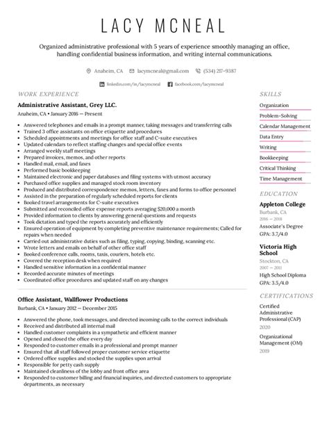 Administrative Assistant Resume Example And Writing Tips For 2022