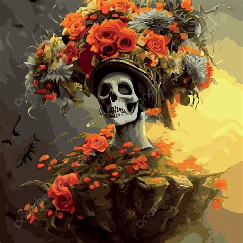 Day Of The Dead Skull And Flower Print Vector Design Flowers