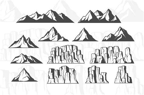 Mountains And Cliffs Icons Logo Design Tutorial Graphic Illustration