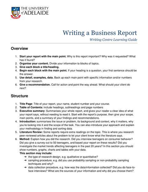 Sensational How To Write A Business Report From Victoria University