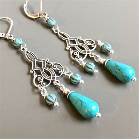 Turquoise And Silver Chandelier Earrings Turquoise Earrings Etsy