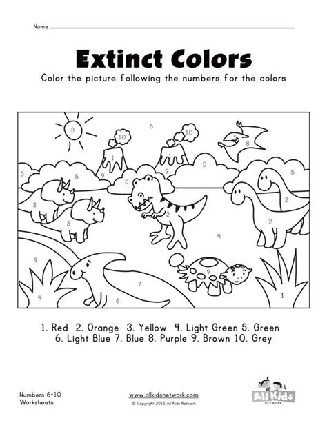 Number dot to dot printables (or connect the dots worksheets) are a fun way for kids to learn their numbers and number order. Dinosaurs color by numbers 1 - 10 worksheet | All Kids ...